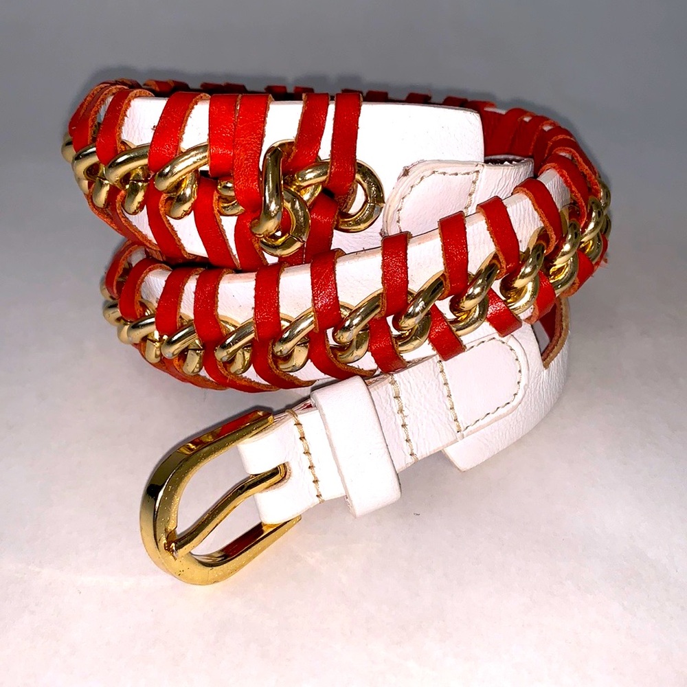 Oscar de la Renta Chain and Leather Belt Sz XS